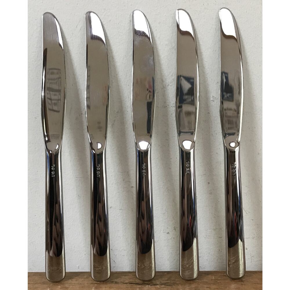 Set of 5 Vtg WWII Oneida US Military OL Stainless Steel Mess Hall Knives 8.5“